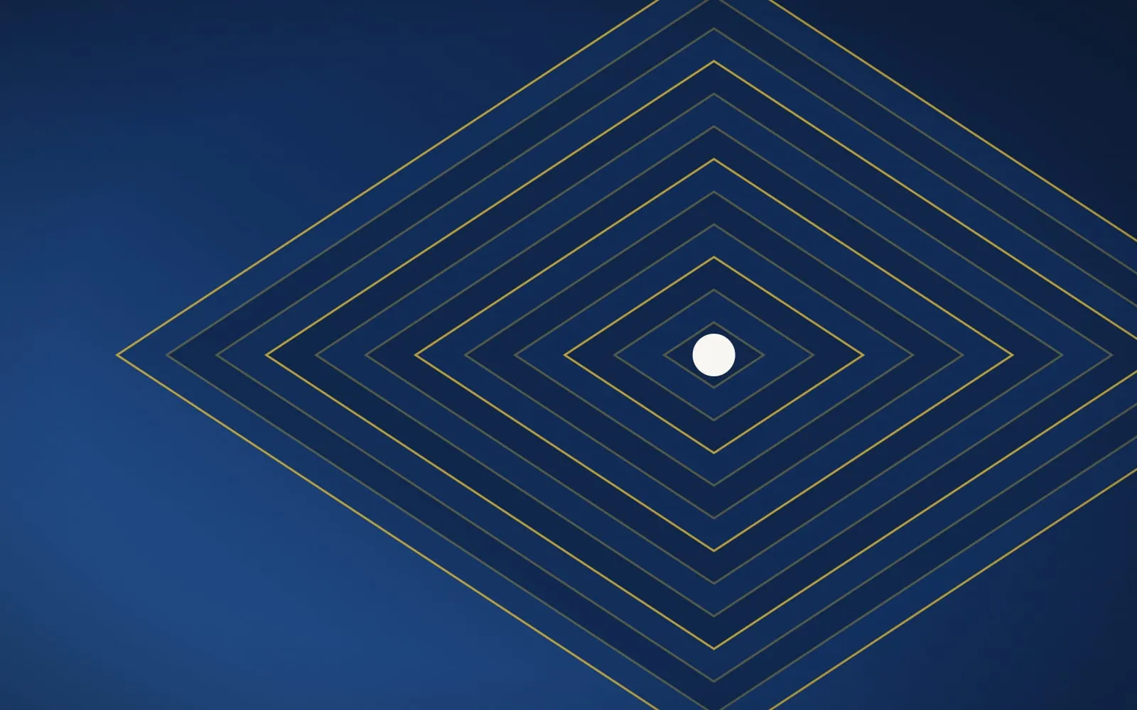 Ilustração provisória e abstrata: losangos concêntricos em dourado sobre azul-escuro.